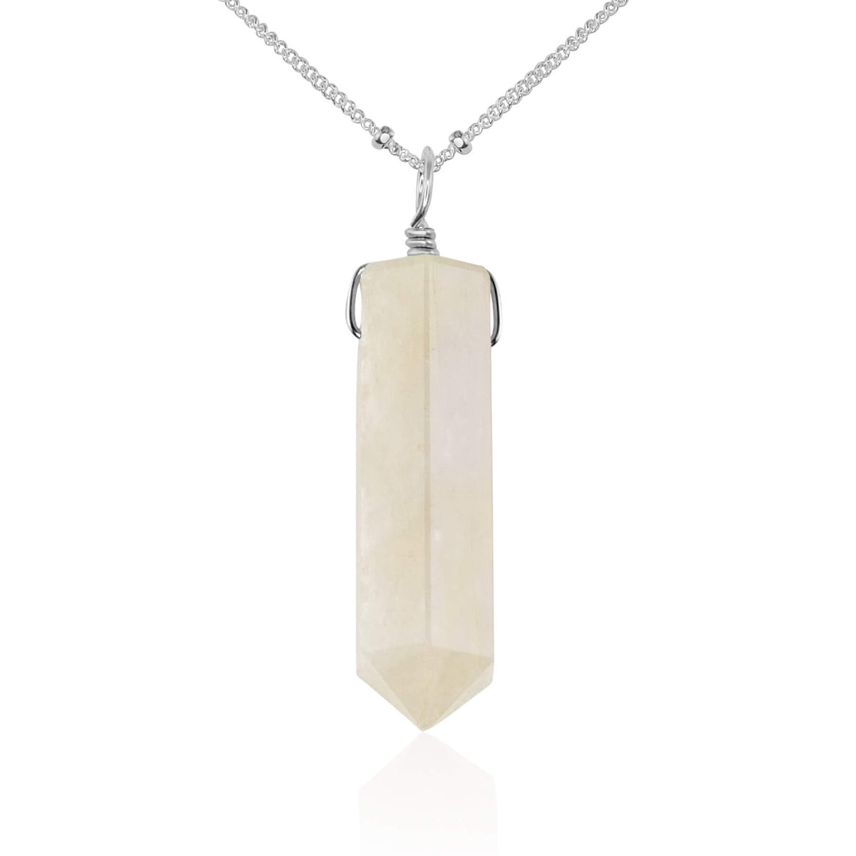 Large Crystal Point Necklace - White Moonstone - Sterling Silver Satellite - Luna Tide Handmade Jewellery