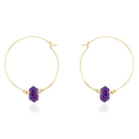 Large Double Terminated Crystal Hoop Earrings - Amethyst - 14K Gold Fill - Luna Tide Handmade Jewellery