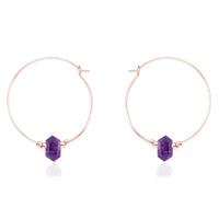 Large Double Terminated Crystal Hoop Earrings - Amethyst - 14K Rose Gold Fill - Luna Tide Handmade Jewellery