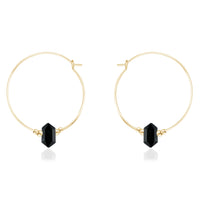Large Double Terminated Crystal Hoop Earrings - Black Tourmaline - 14K Gold Fill - Luna Tide Handmade Jewellery