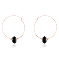 Large Double Terminated Crystal Hoop Earrings - Black Tourmaline - 14K Rose Gold Fill - Luna Tide Handmade Jewellery