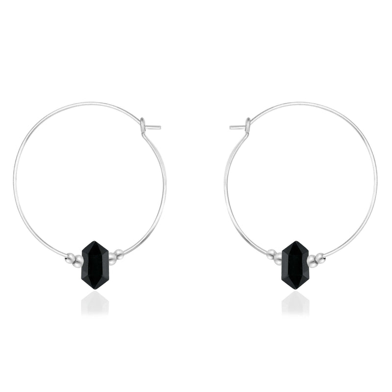 Large Double Terminated Crystal Hoop Earrings - Black Tourmaline - Sterling Silver - Luna Tide Handmade Jewellery