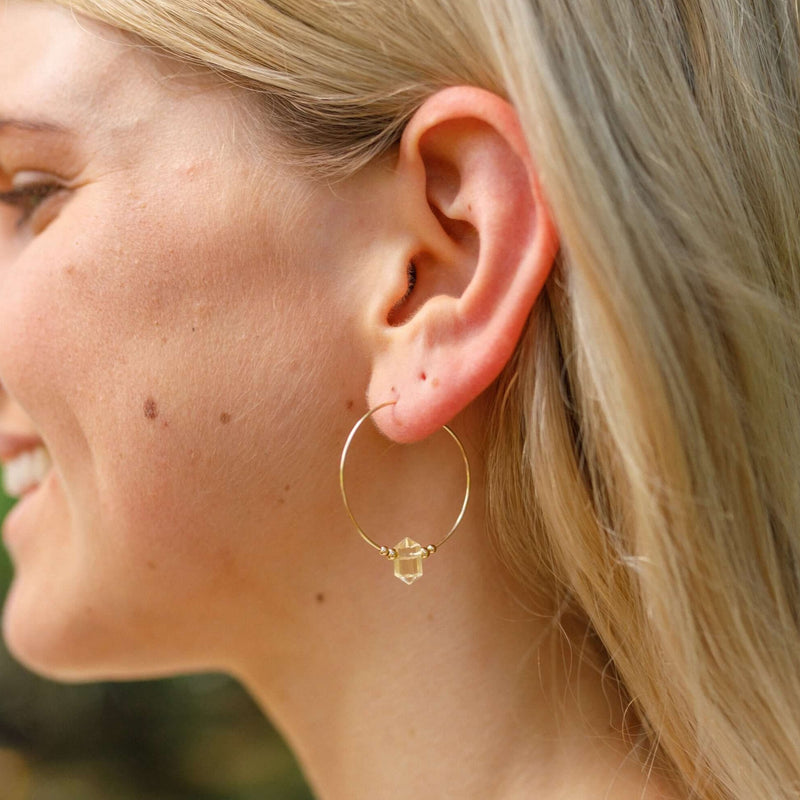 Large Double Terminated Crystal Hoop Earrings - Citrine - 14K Gold Fill - Luna Tide Handmade Jewellery