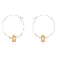 Large Double Terminated Crystal Hoop Earrings - Citrine - 14K Rose Gold Fill - Luna Tide Handmade Jewellery
