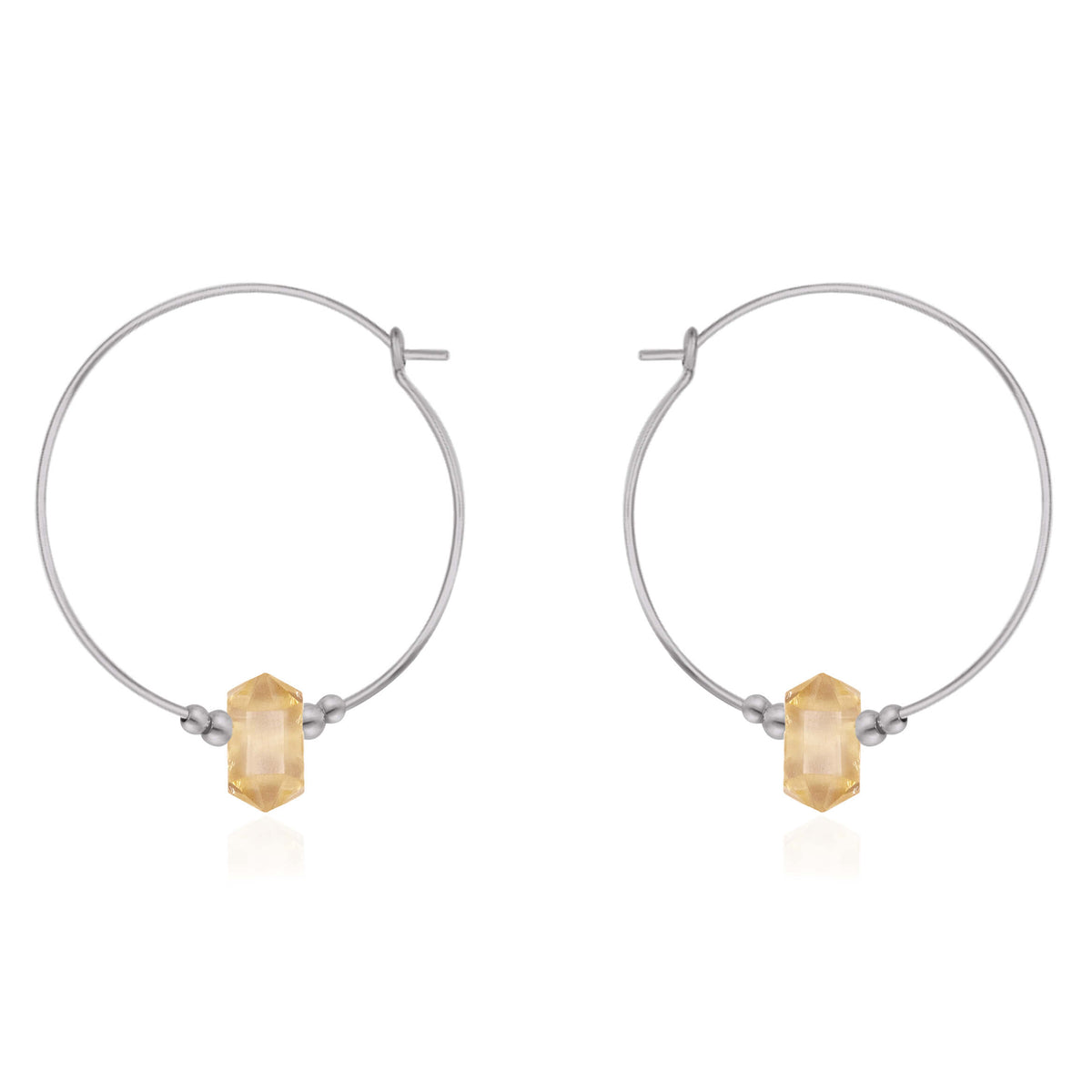 Large Double Terminated Crystal Hoop Earrings - Citrine - Stainless Steel - Luna Tide Handmade Jewellery