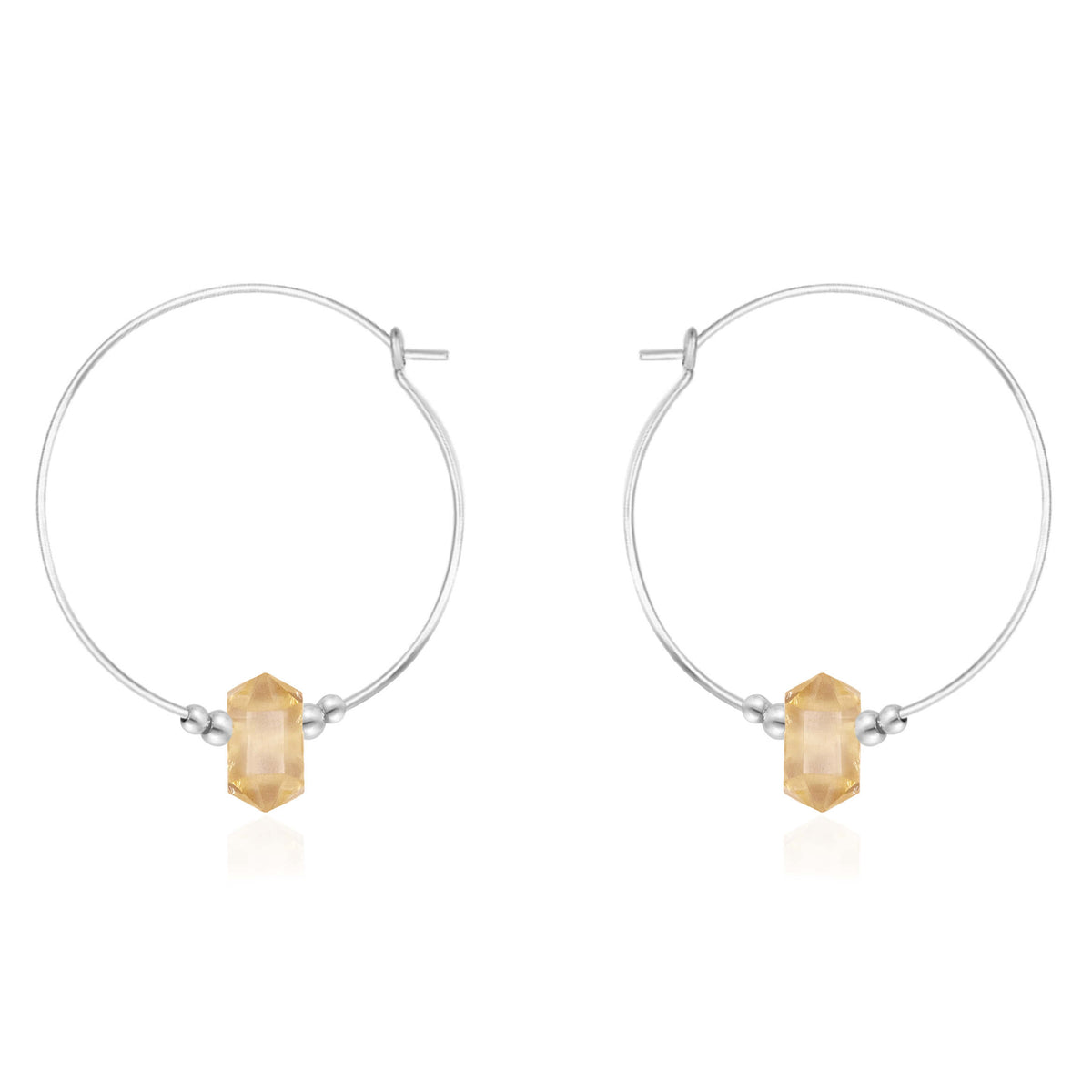 Large Double Terminated Crystal Hoop Earrings - Citrine - Sterling Silver - Luna Tide Handmade Jewellery