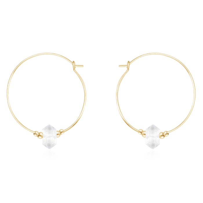 Large Double Terminated Crystal Hoop Earrings - Crystal Quartz - 14K Gold Fill - Luna Tide Handmade Jewellery