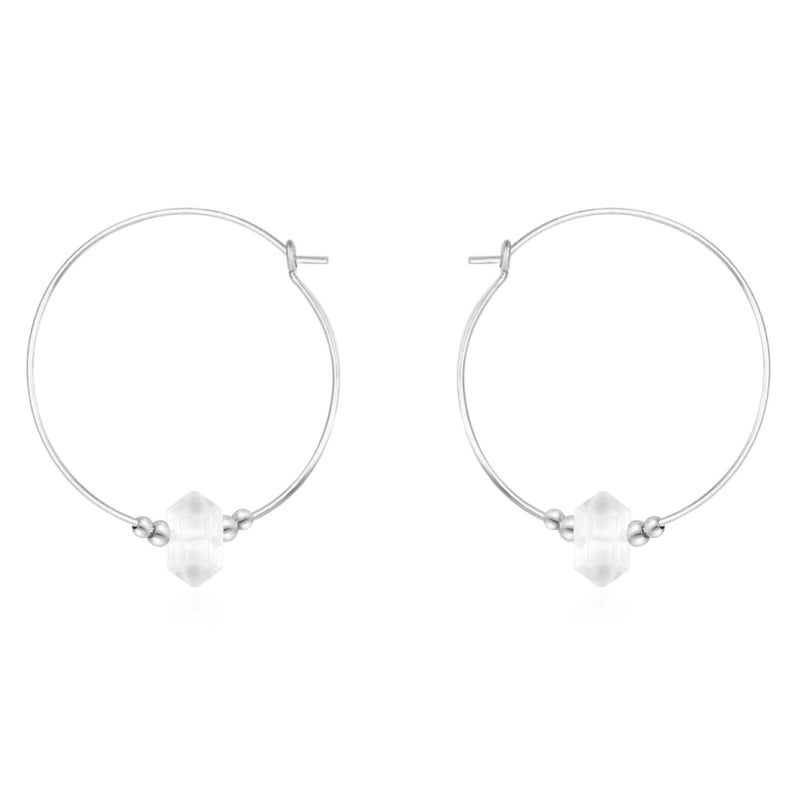 Large Double Terminated Crystal Hoop Earrings - Crystal Quartz - Sterling Silver - Luna Tide Handmade Jewellery