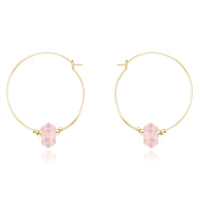 Large Double Terminated Crystal Hoop Earrings - Rose Quartz - 14K Gold Fill - Luna Tide Handmade Jewellery