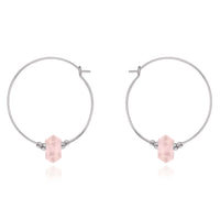 Large Double Terminated Crystal Hoop Earrings - Rose Quartz - Stainless Steel - Luna Tide Handmade Jewellery