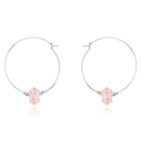 Large Double Terminated Crystal Hoop Earrings - Rose Quartz - Sterling Silver - Luna Tide Handmade Jewellery