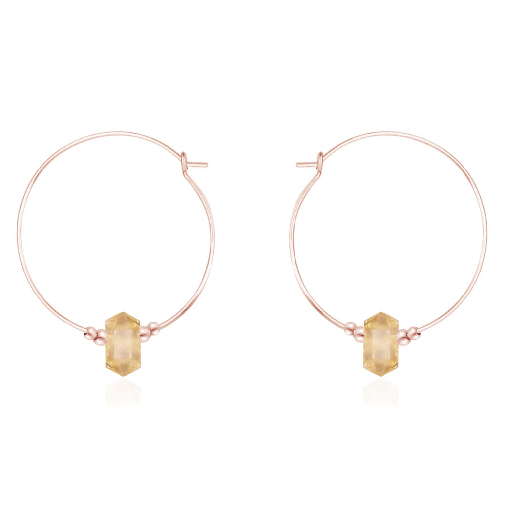 Large Hoop Citrine Double Terminated Crystal Point Earrings - Large Hoop Citrine Double Terminated Crystal Point Earrings - 14k Rose Gold Fill - Luna Tide Handmade Crystal Jewellery