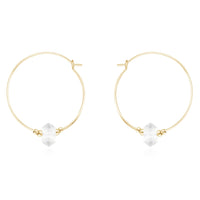 Large Double Terminated Crystal Hoop Earrings - Crystal Quartz - 14K Gold Fill - Luna Tide Handmade Jewellery