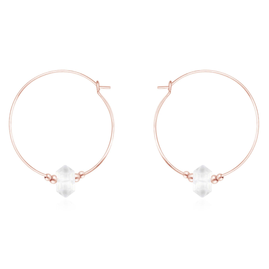 Large Hoop Crystal Quartz Double Terminated Crystal Point Earrings - Large Hoop Crystal Quartz Double Terminated Crystal Point Earrings - 14k Rose Gold Fill - Luna Tide Handmade Crystal Jewellery