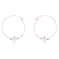 Large Double Terminated Crystal Hoop Earrings - Rainbow Moonstone - 14K Rose Gold Fill - Luna Tide Handmade Jewellery