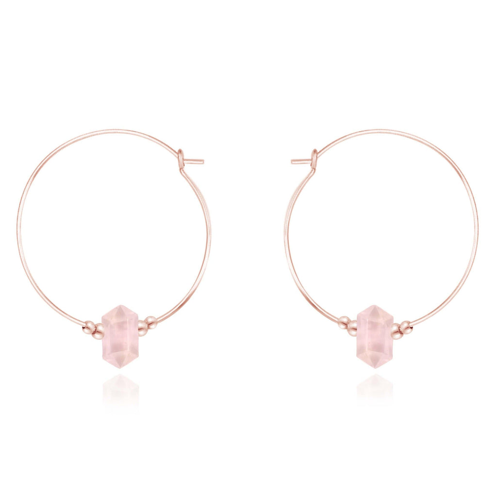 Large Hoop Rose Quartz Double Terminated Crystal Point Earrings - Large Hoop Rose Quartz Double Terminated Crystal Point Earrings - 14k Rose Gold Fill - Luna Tide Handmade Crystal Jewellery