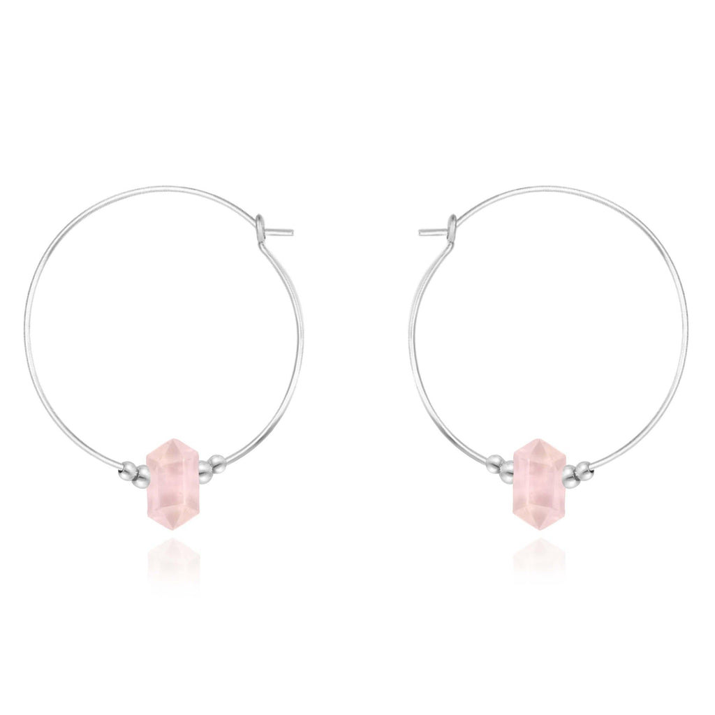 Large Hoop Rose Quartz Double Terminated Crystal Point Earrings - Large Hoop Rose Quartz Double Terminated Crystal Point Earrings - Sterling Silver - Luna Tide Handmade Crystal Jewellery
