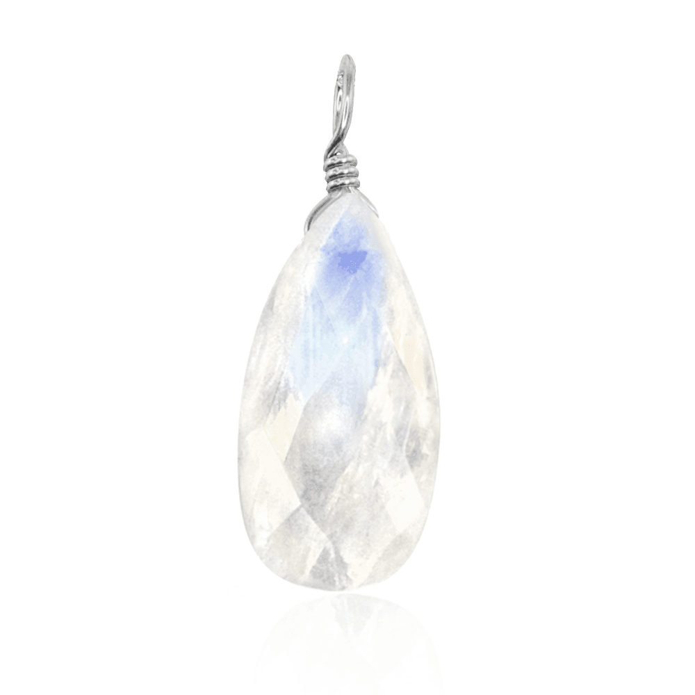 Large Rainbow Moonstone Faceted Pear Crystal Pendant - Large Rainbow Moonstone Faceted Pear Crystal Pendant - Sterling Silver - Luna Tide Handmade Crystal Jewellery