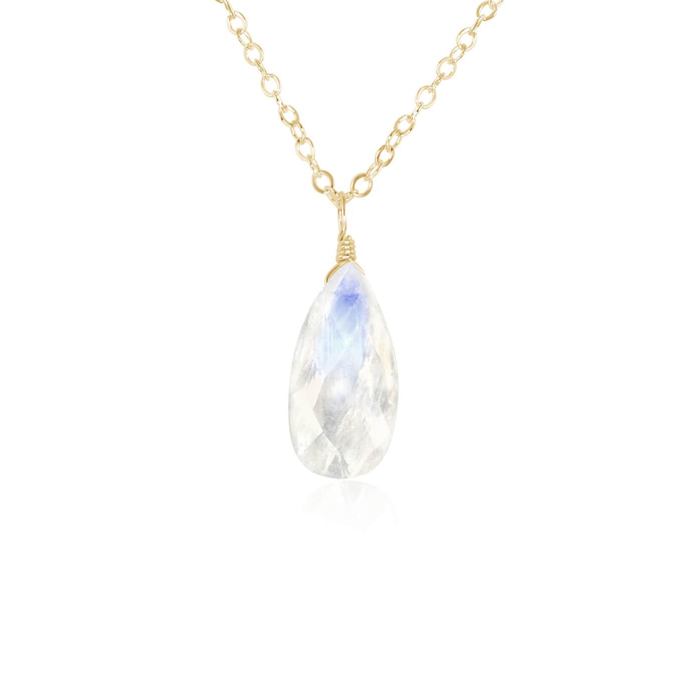 Large Rainbow Moonstone Teardrop Necklace - Large Rainbow Moonstone Teardrop Necklace - 14k Gold Fill / Cable - Luna Tide Handmade Crystal Jewellery
