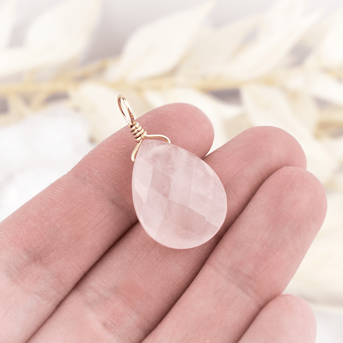 Large Rose Quartz Faceted Pear Crystal Pendant - Large Rose Quartz Faceted Pear Crystal Pendant - 14k Gold Fill - Luna Tide Handmade Crystal Jewellery