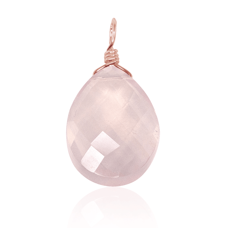 Large Rose Quartz Faceted Pear Crystal Pendant - Large Rose Quartz Faceted Pear Crystal Pendant - 14k Rose Gold Fill - Luna Tide Handmade Crystal Jewellery