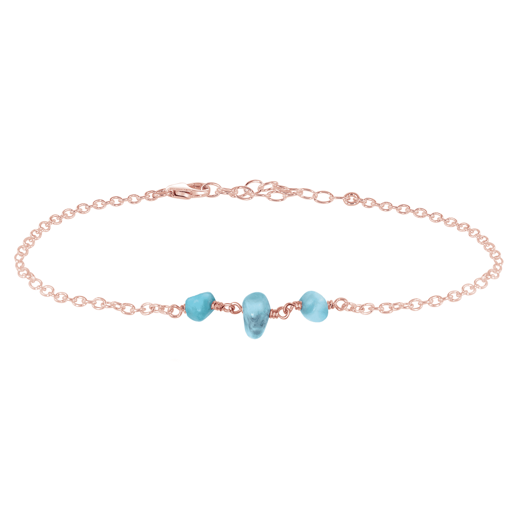 Larimar Beaded Chain Anklet - Larimar Beaded Chain Anklet - 14k Rose Gold Fill - Luna Tide Handmade Crystal Jewellery