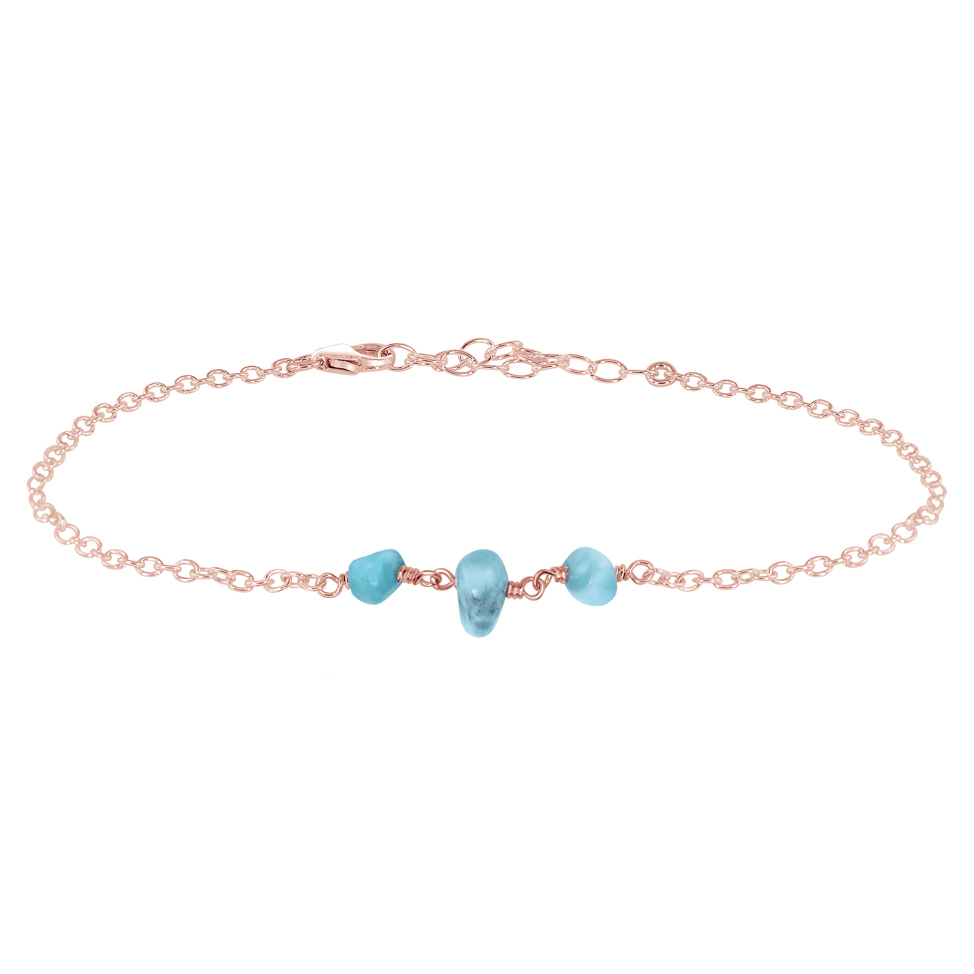 Larimar Beaded Chain Anklet - Larimar Beaded Chain Anklet - 14k Rose Gold Fill - Luna Tide Handmade Crystal Jewellery