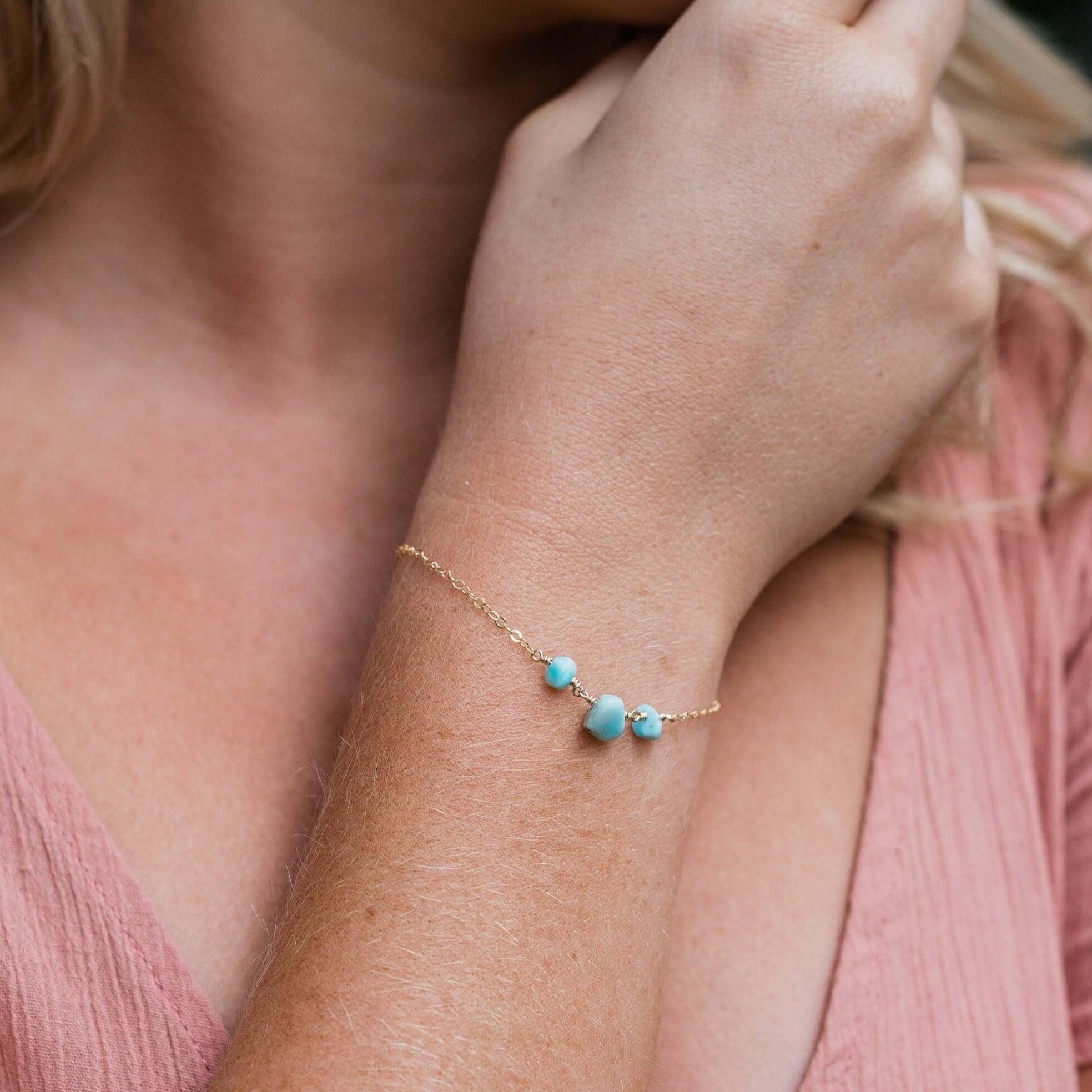 Larimar Beaded Chain Bracelet - Larimar Beaded Chain Bracelet - Sterling Silver - Luna Tide Handmade Crystal Jewellery