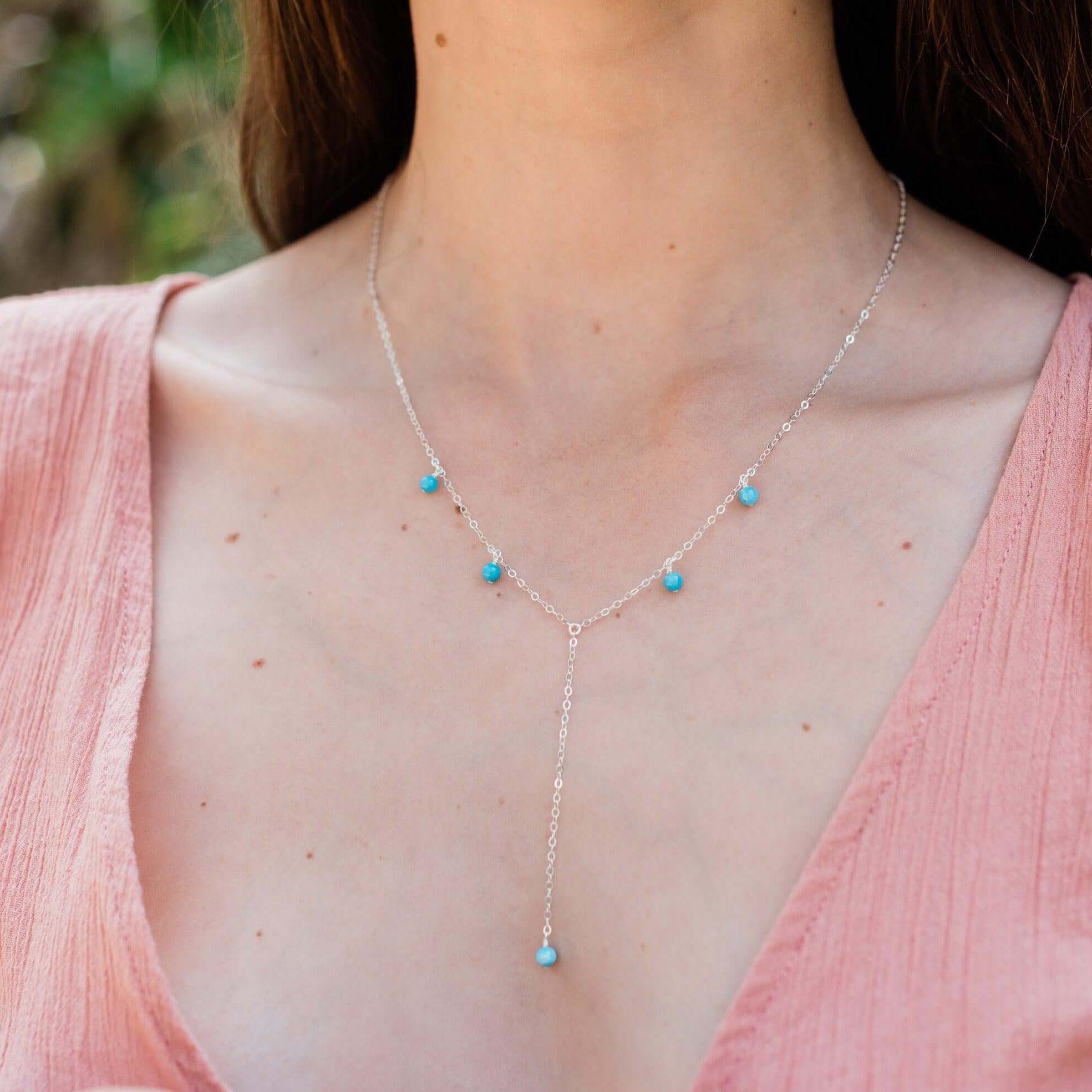 Larimar Boho Lariat Necklace - Larimar Boho Lariat Necklace - Sterling Silver - Luna Tide Handmade Crystal Jewellery