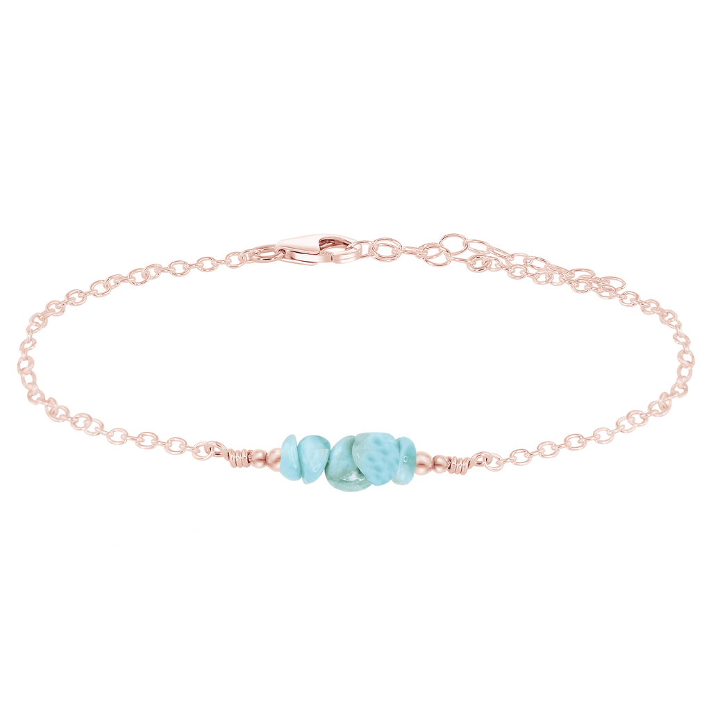 Larimar Chip Bead Bar Anklet - Larimar Chip Bead Bar Anklet - 14k Rose Gold Fill - Luna Tide Handmade Crystal Jewellery