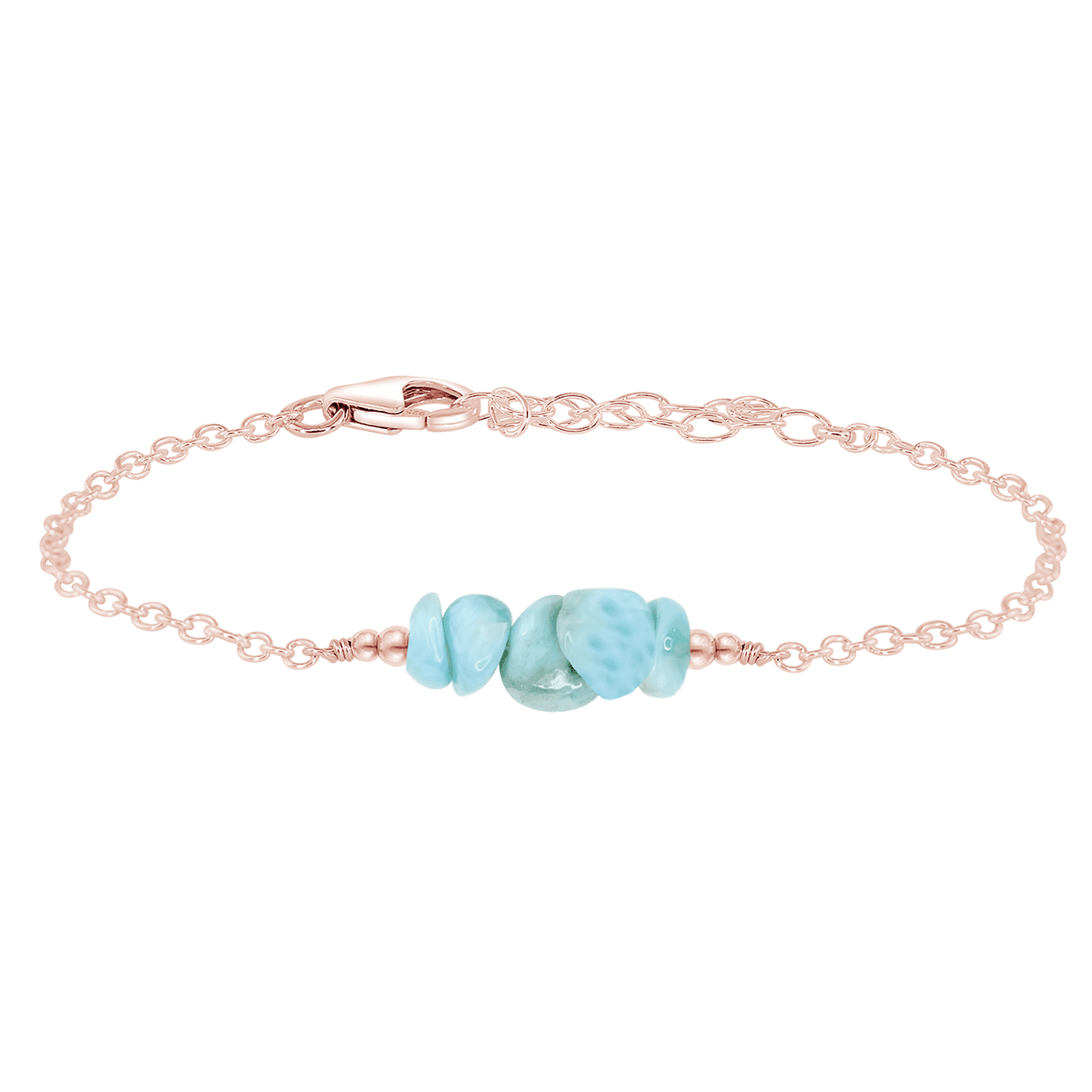 Larimar Chip Bead Bar Bracelet - Larimar Chip Bead Bar Bracelet - 14k Rose Gold Fill - Luna Tide Handmade Crystal Jewellery