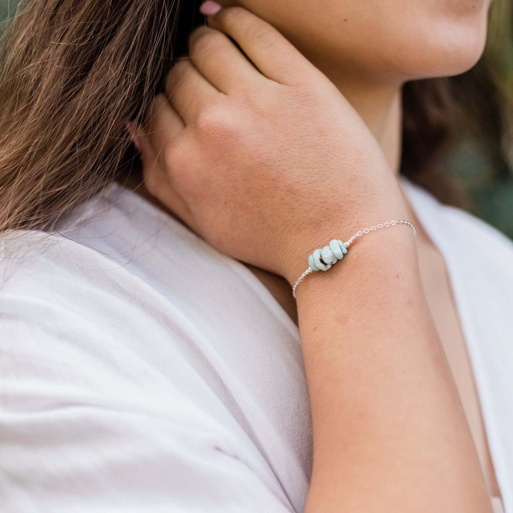 Larimar Chip Bead Bar Bracelet - Larimar Chip Bead Bar Bracelet - Sterling Silver - Luna Tide Handmade Crystal Jewellery