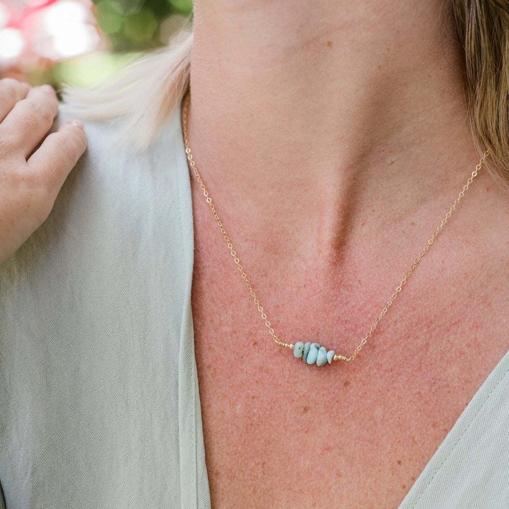 Larimar Chip Bead Bar Necklace - Larimar Chip Bead Bar Necklace - Sterling Silver - Luna Tide Handmade Crystal Jewellery