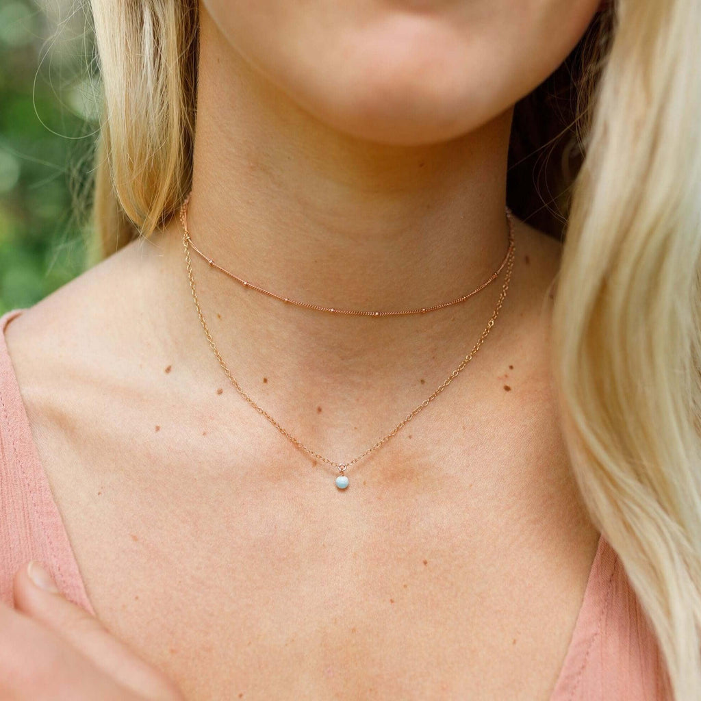 Larimar Gemstone Chain Layered Choker Necklace - Larimar Gemstone Chain Layered Choker Necklace - Sterling Silver - Luna Tide Handmade Crystal Jewellery