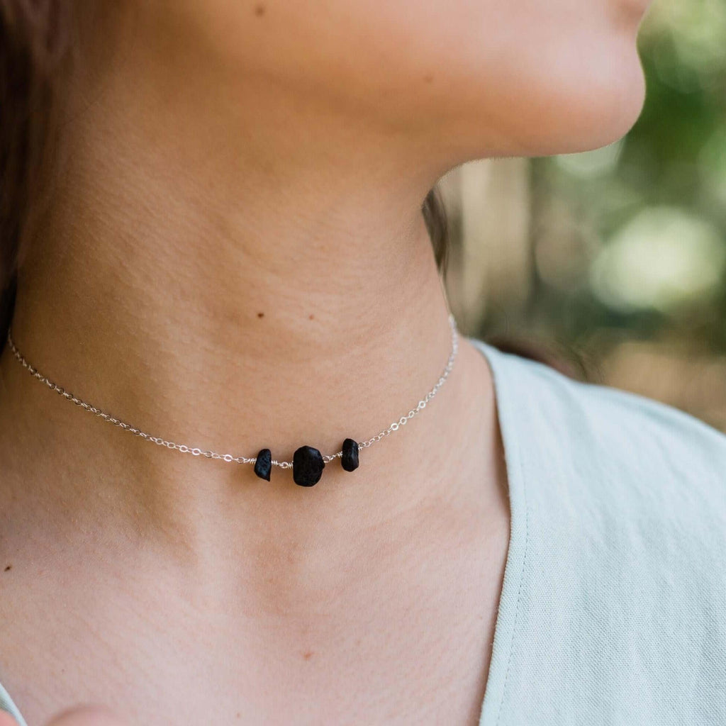 Lava Beaded Chain Choker Necklace - Lava Beaded Chain Choker Necklace - Sterling Silver - Luna Tide Handmade Crystal Jewellery