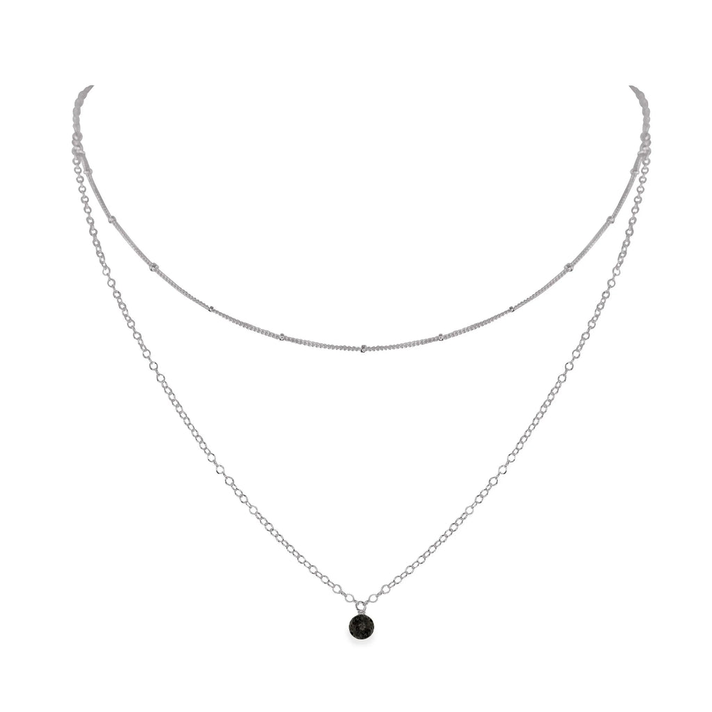 Lava Rock Gemstone Chain Layered Choker Necklace - Lava Rock Gemstone Chain Layered Choker Necklace - Stainless Steel - Luna Tide Handmade Crystal Jewellery