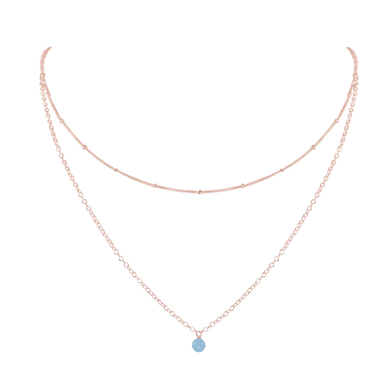 Layered Choker - Aquamarine - 14K Rose Gold Fill - Luna Tide Handmade Jewellery