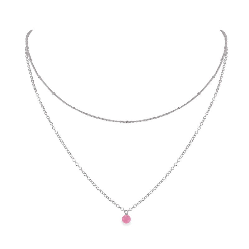 Layered Choker - Pink Peruvian Opal - Stainless Steel - Luna Tide Handmade Jewellery