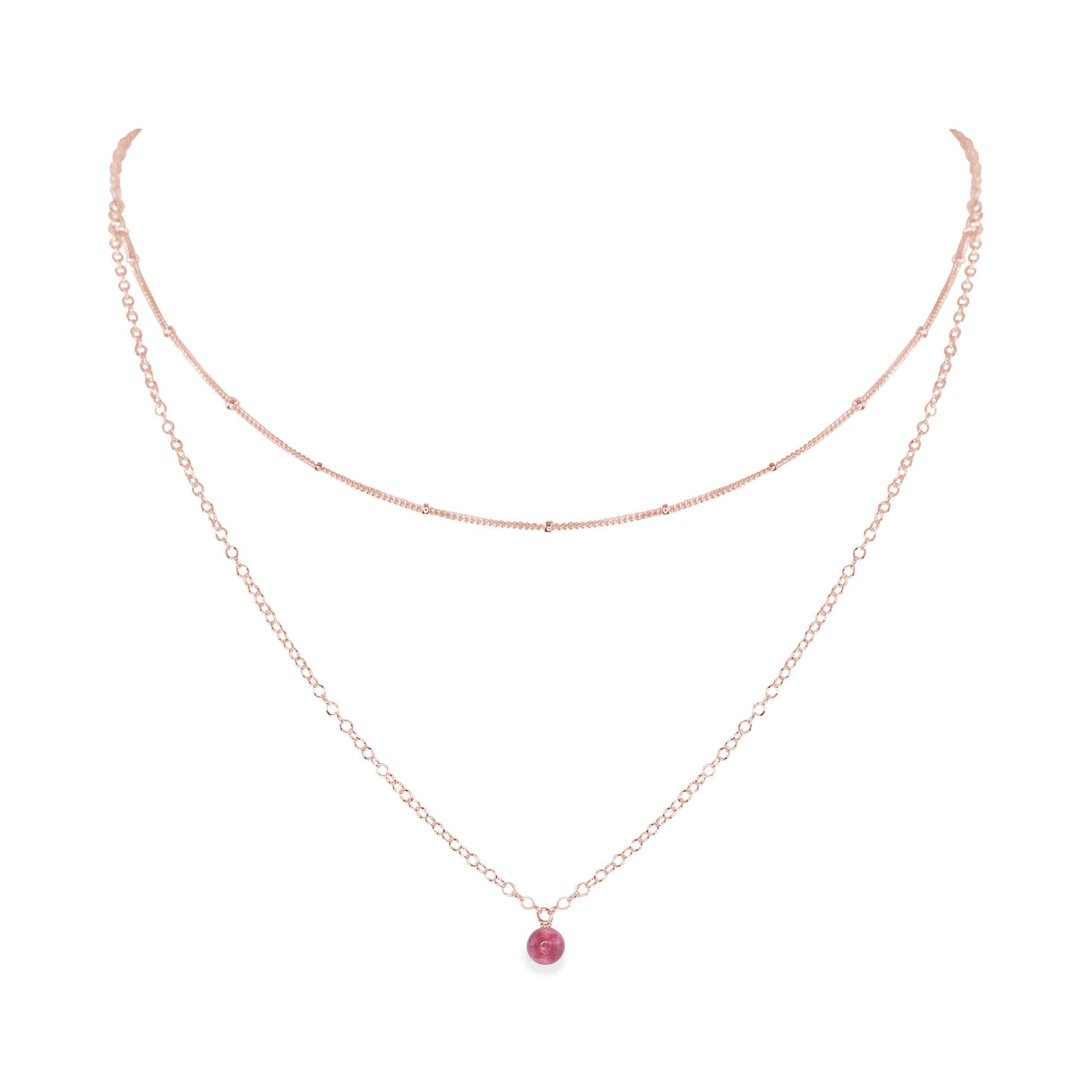 Layered Choker - Pink Tourmaline - 14K Rose Gold Fill - Luna Tide Handmade Jewellery