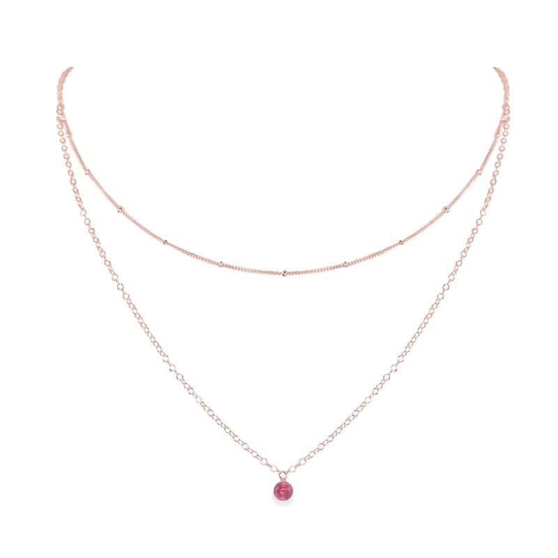 Layered Choker - Pink Tourmaline - 14K Rose Gold Fill - Luna Tide Handmade Jewellery