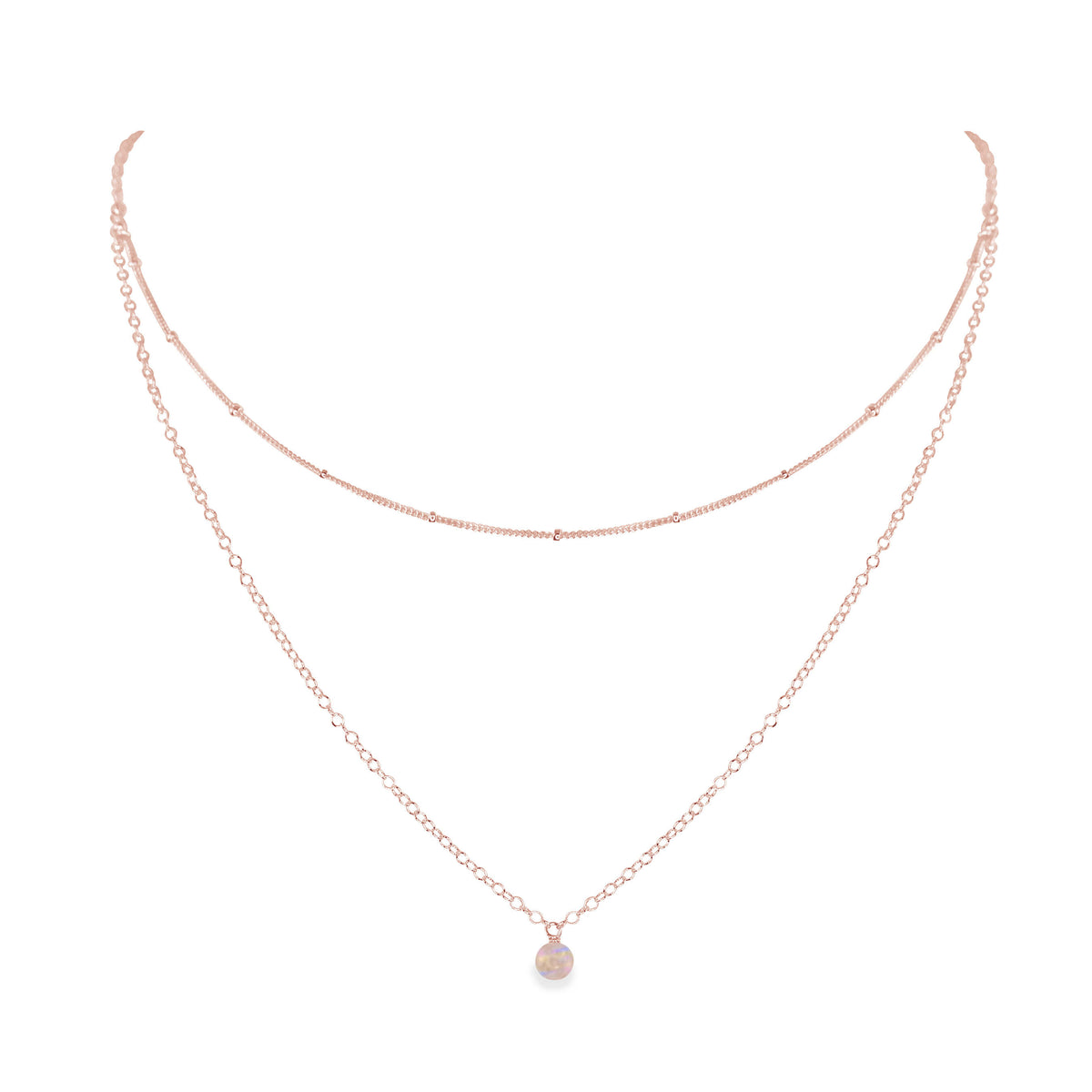 Layered Choker - Rainbow Moonstone - 14K Rose Gold Fill - Luna Tide Handmade Jewellery