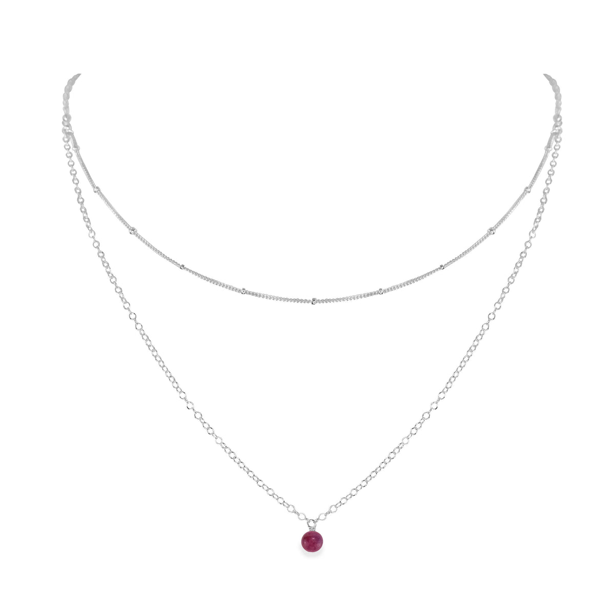 Layered Choker - Ruby - Sterling Silver - Luna Tide Handmade Jewellery