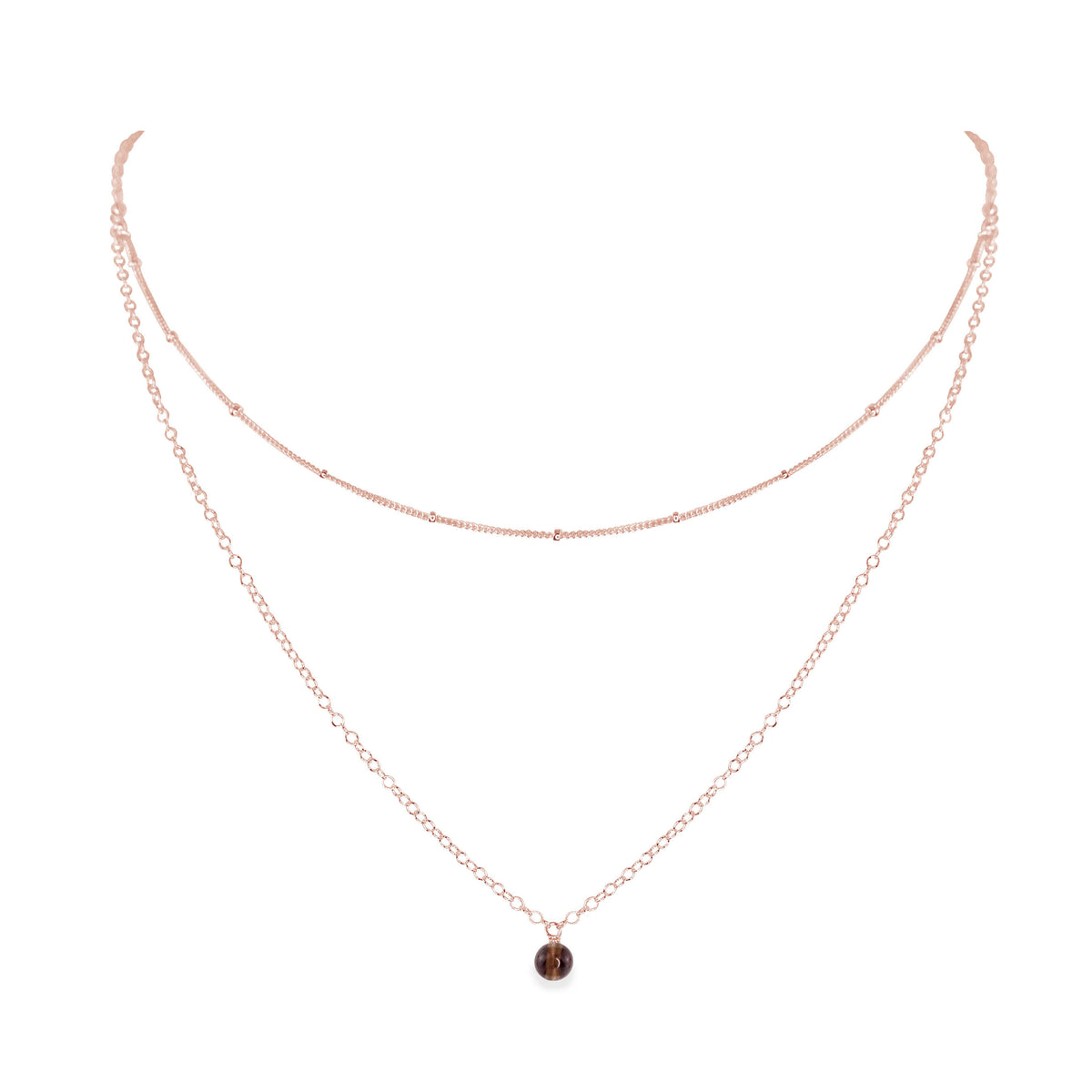 Layered Choker - Smoky Quartz - 14K Rose Gold Fill - Luna Tide Handmade Jewellery