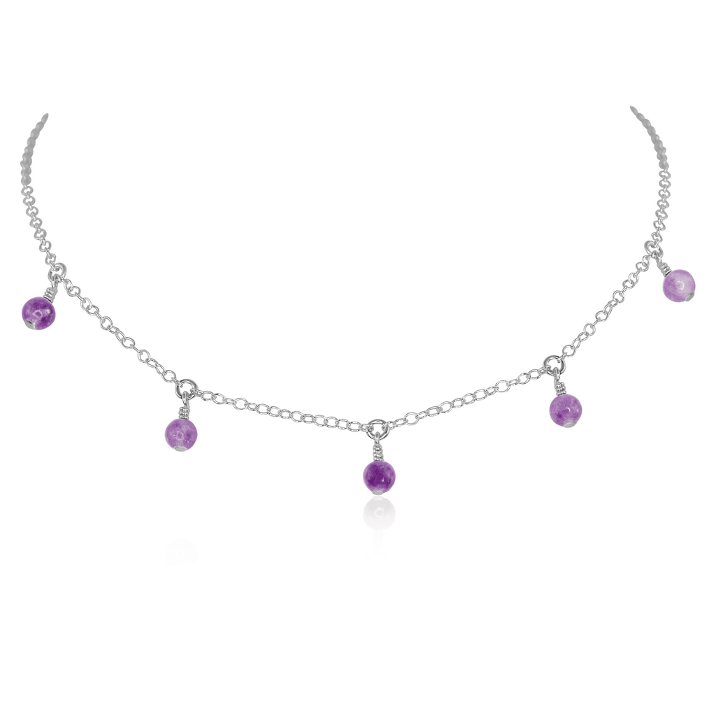 Lepidolite Bead Drop Choker - Lepidolite Bead Drop Choker - Sterling Silver - Luna Tide Handmade Crystal Jewellery