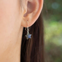 Little Labradorite Star Dangle Drop Earrings - Little Labradorite Star Dangle Drop Earrings - Sterling Silver - Luna Tide Handmade Crystal Jewellery