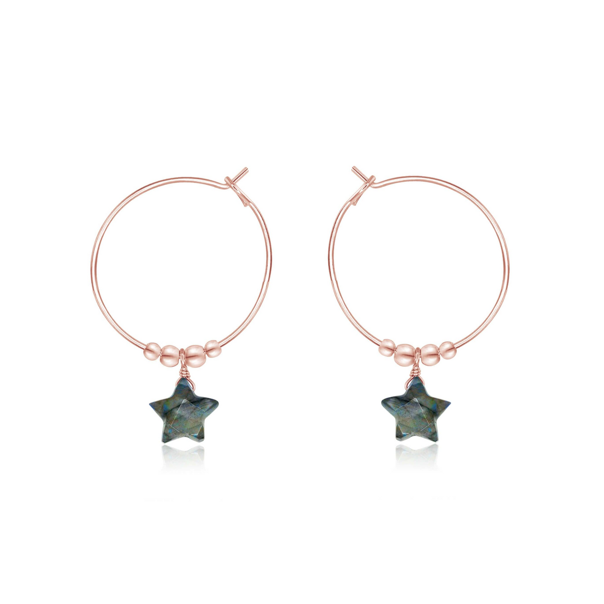 Little Labradorite Star Hoop Earrings - Little Labradorite Star Hoop Earrings - 14k Rose Gold Fill - Luna Tide Handmade Crystal Jewellery