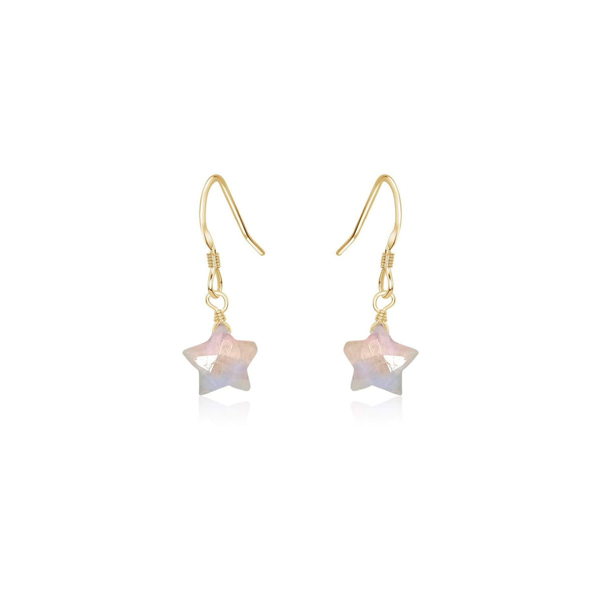 Little Rainbow Moonstone Star Dangle Drop Earrings - Little Rainbow Moonstone Star Dangle Drop Earrings - 14k Gold Fill - Luna Tide Handmade Crystal Jewellery