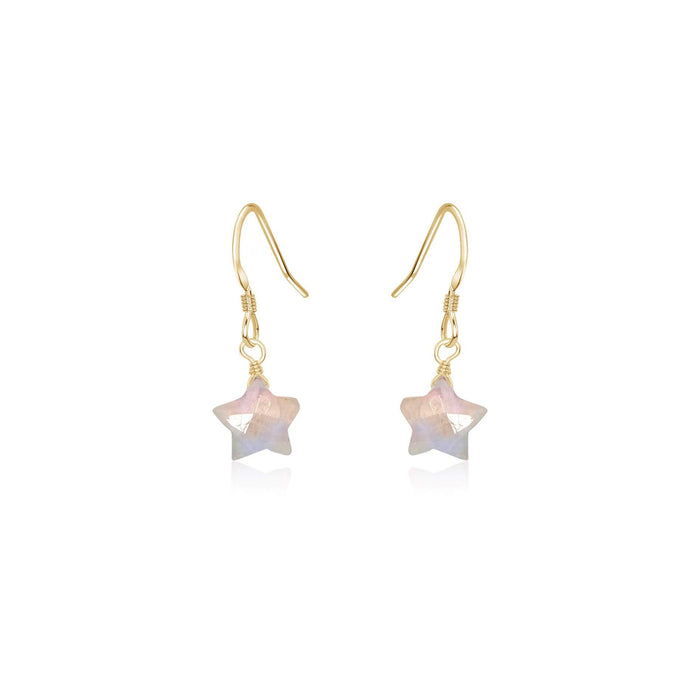 Little Rainbow Moonstone Star Dangle Drop Earrings - Little Rainbow Moonstone Star Dangle Drop Earrings - 14k Gold Fill - Luna Tide Handmade Crystal Jewellery