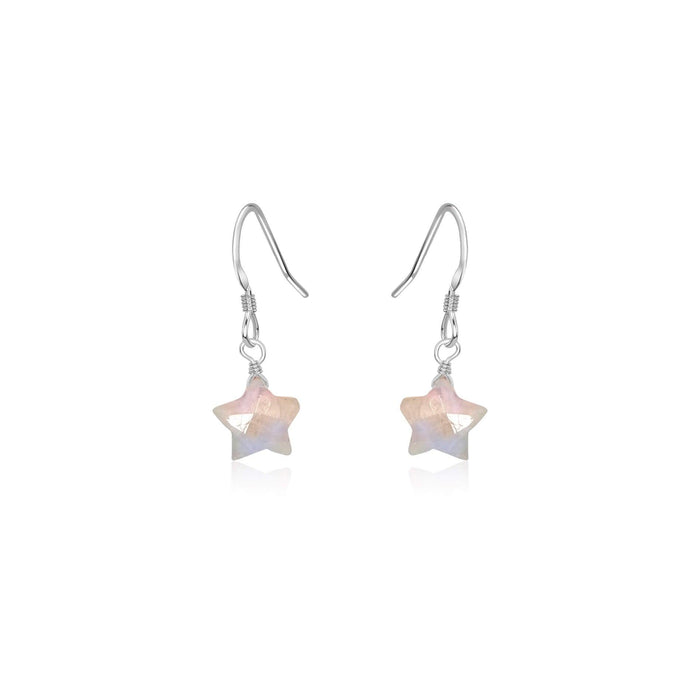 Little Rainbow Moonstone Star Dangle Drop Earrings - Little Rainbow Moonstone Star Dangle Drop Earrings - Sterling Silver - Luna Tide Handmade Crystal Jewellery