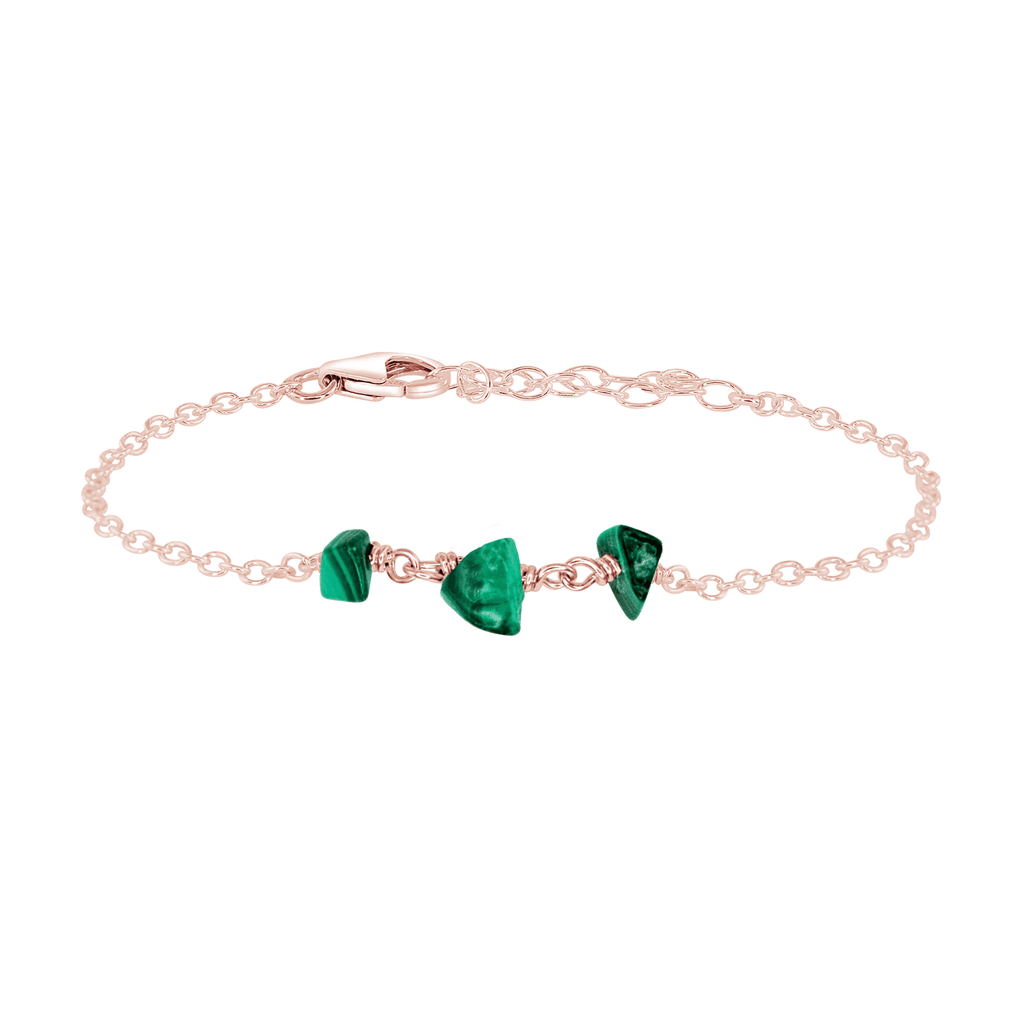 Malachite Beaded Chain Bracelet - Malachite Beaded Chain Bracelet - 14k Rose Gold Fill - Luna Tide Handmade Crystal Jewellery